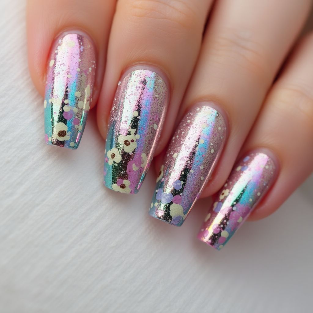 Chrome Powder Dotting Nail Design
