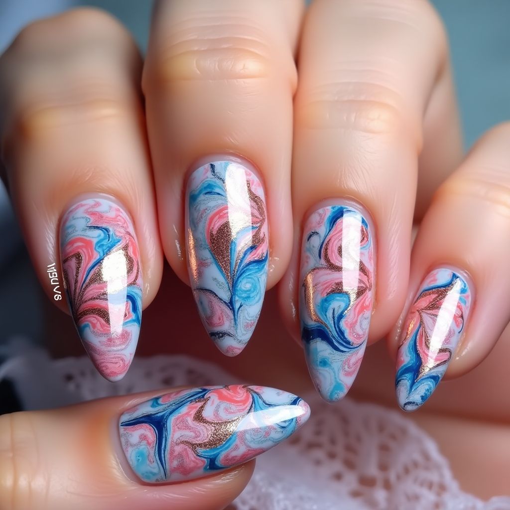 Wax Pencils Water Marbling Nail Design