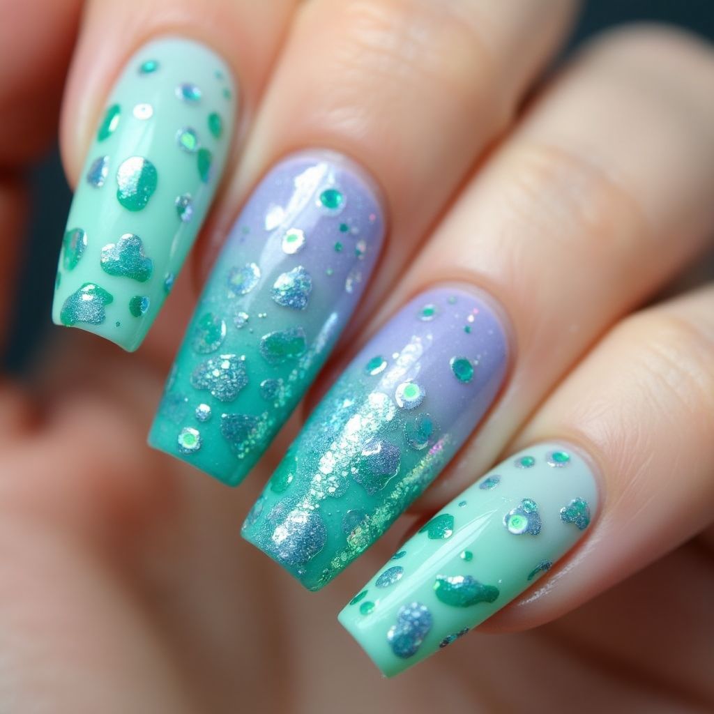 Mermaid Powder Dotting Nail Design