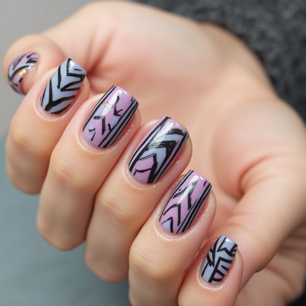 Acrylic Powder Stripes And Lines Nail Design