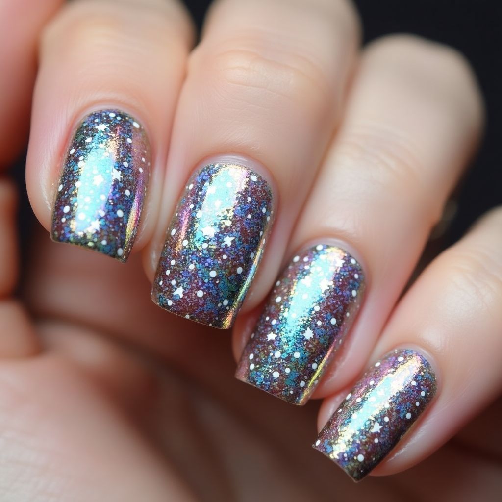 Chrome powder Dotting Nail Design