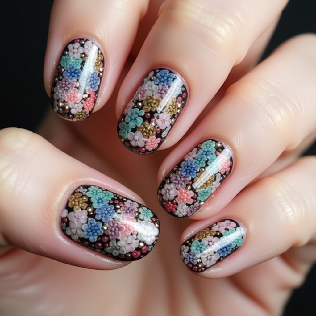 Caviar beads Freehand art Nail Design