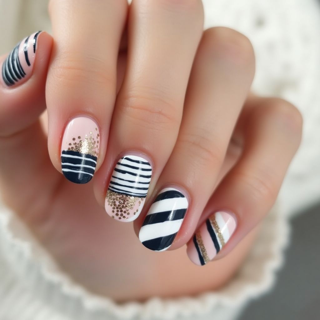 Acrylic Powder Stripes And Lines Nail Design
