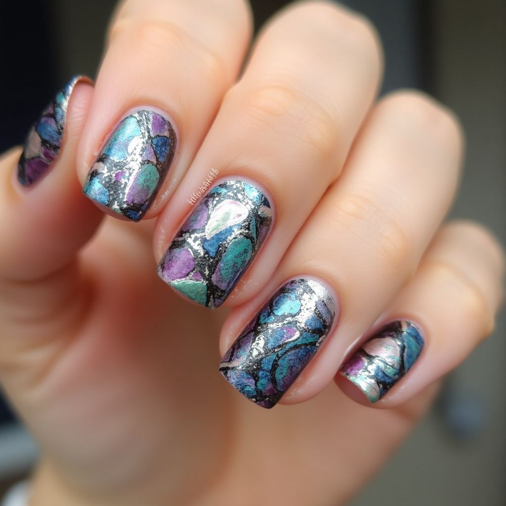 Nail Foil Freehand Art Nail Design