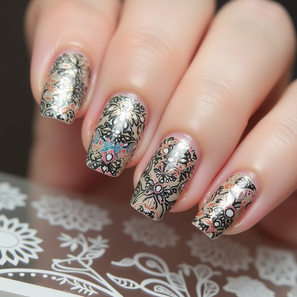 Stamping Plates Freehand Art Nail Design