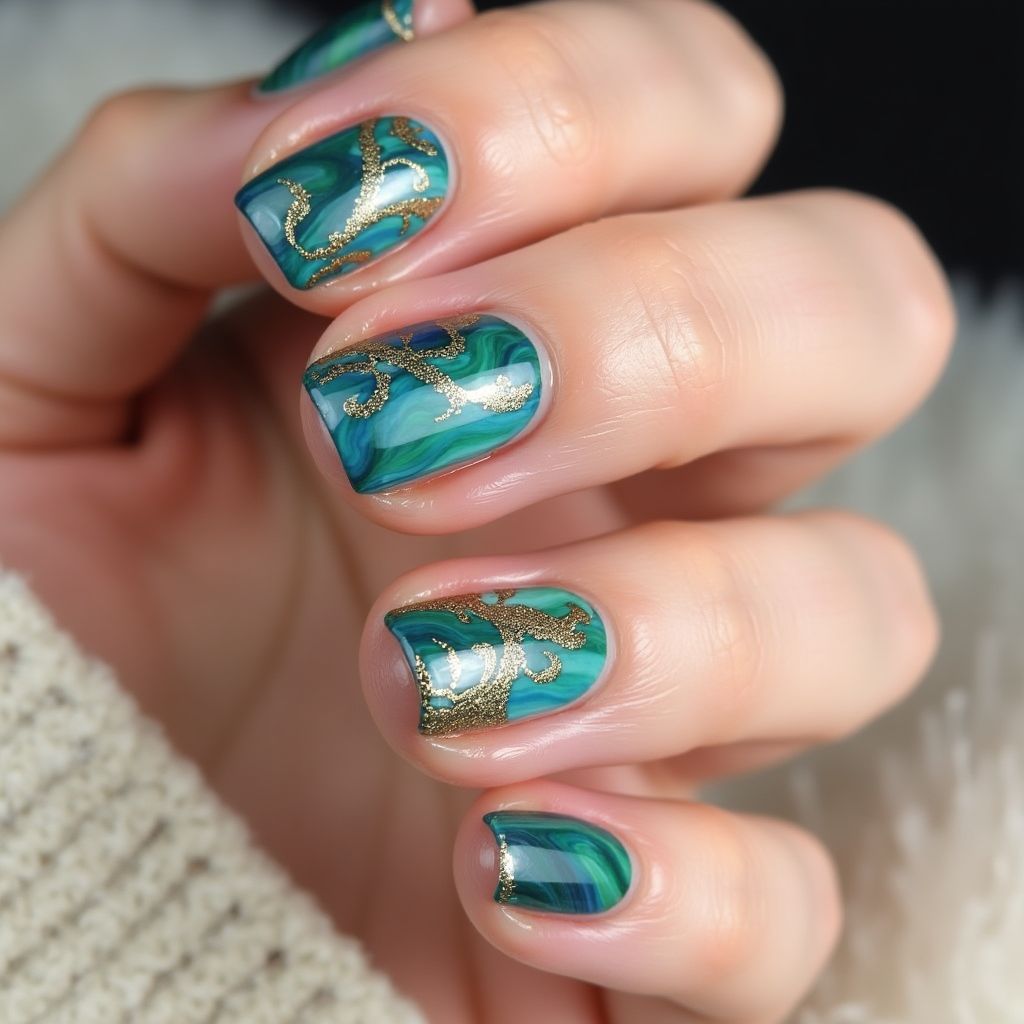 Acrylic Powder Water Marbling Nail Design