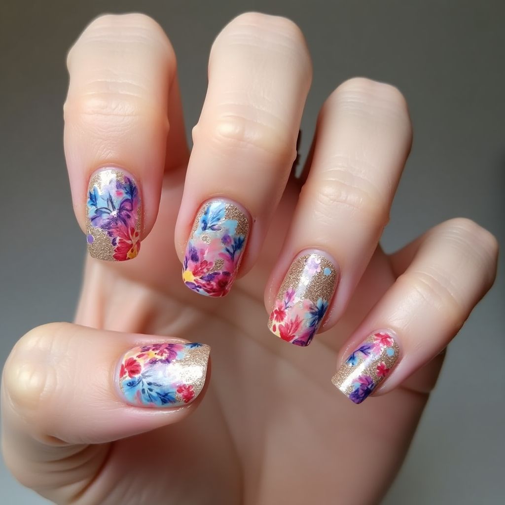 Poly Gel Freehand Art Nail Design