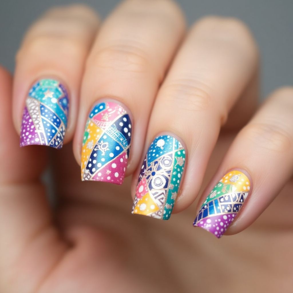 Striping Tape Dotting Nail Design