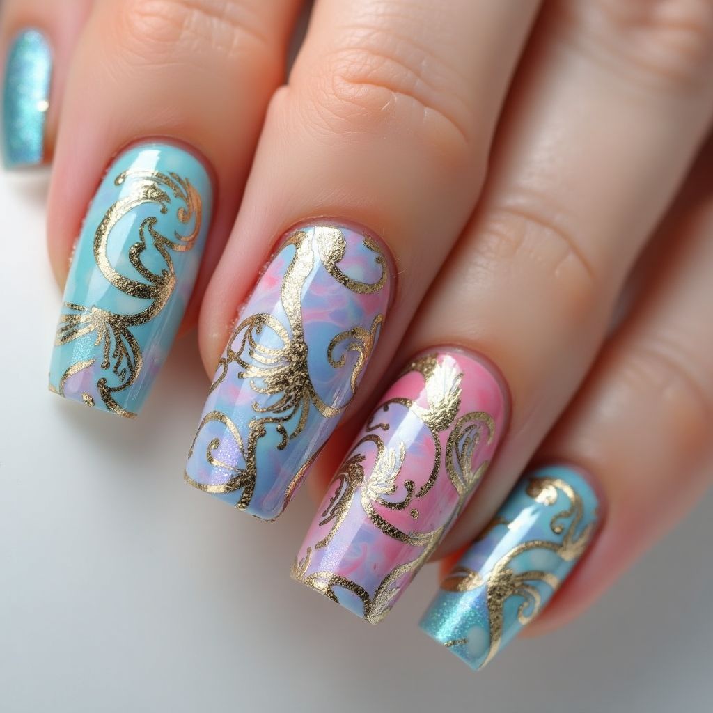 Nail Vinyls Water Marbling Nail Design
