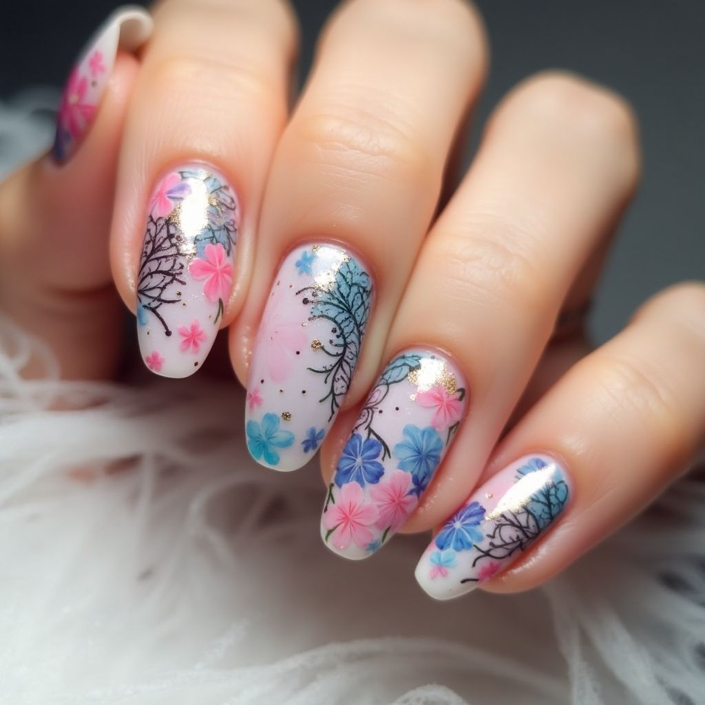 Acrylic powder Freehand art Nail Design