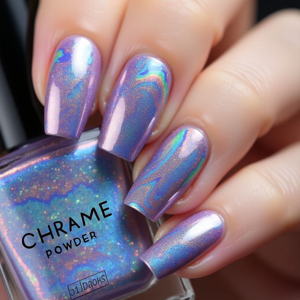 Chrome powder Water marbling Nail Design