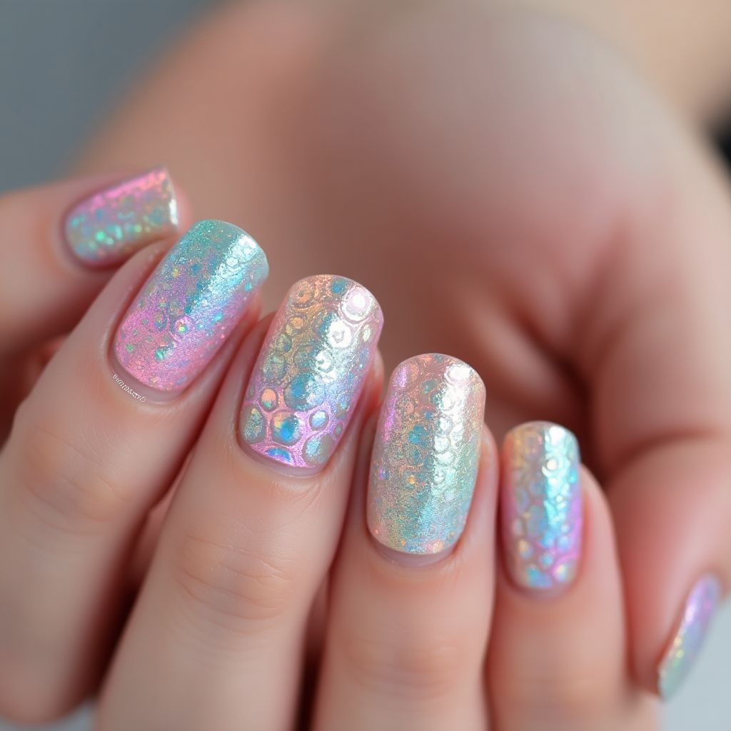 Holo Powder Dotting Nail Design