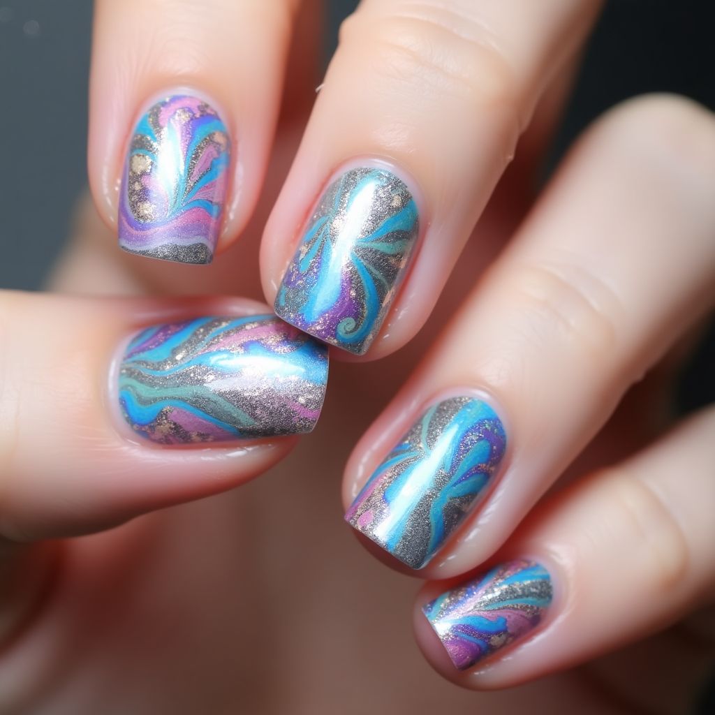 Color Changing Polish Water Marbling Nail Design