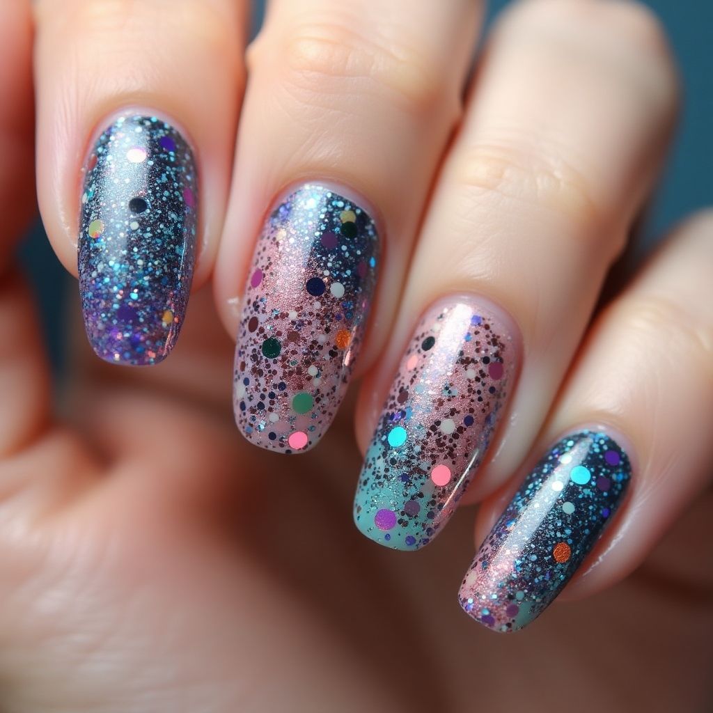 Holo Powder Dotting Nail Design