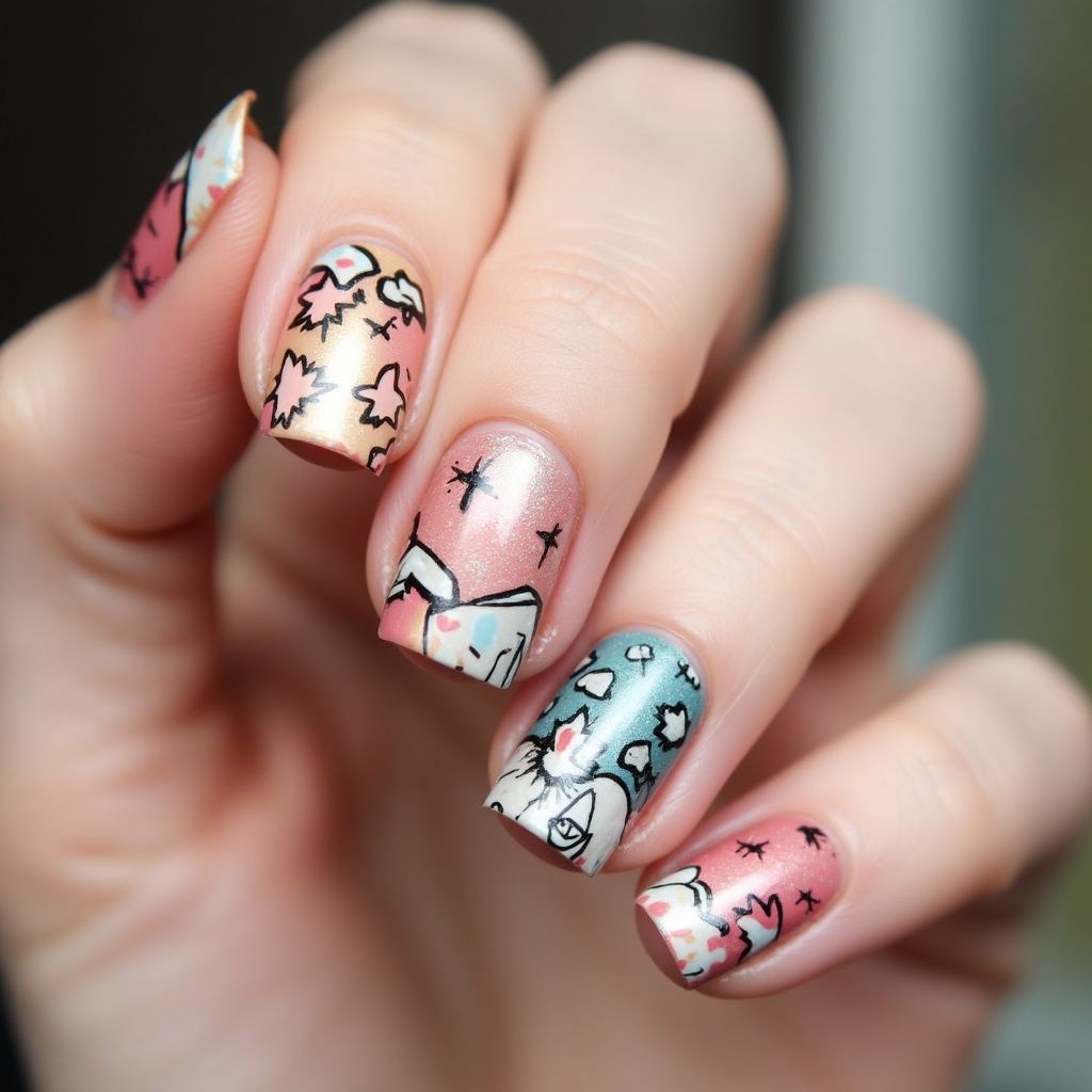 Top coat Freehand art Nail Design