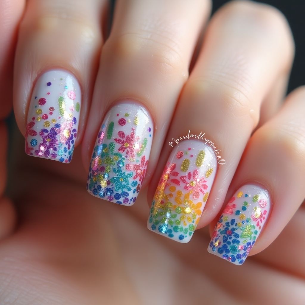 Glitter Powder Dotting Nail Design