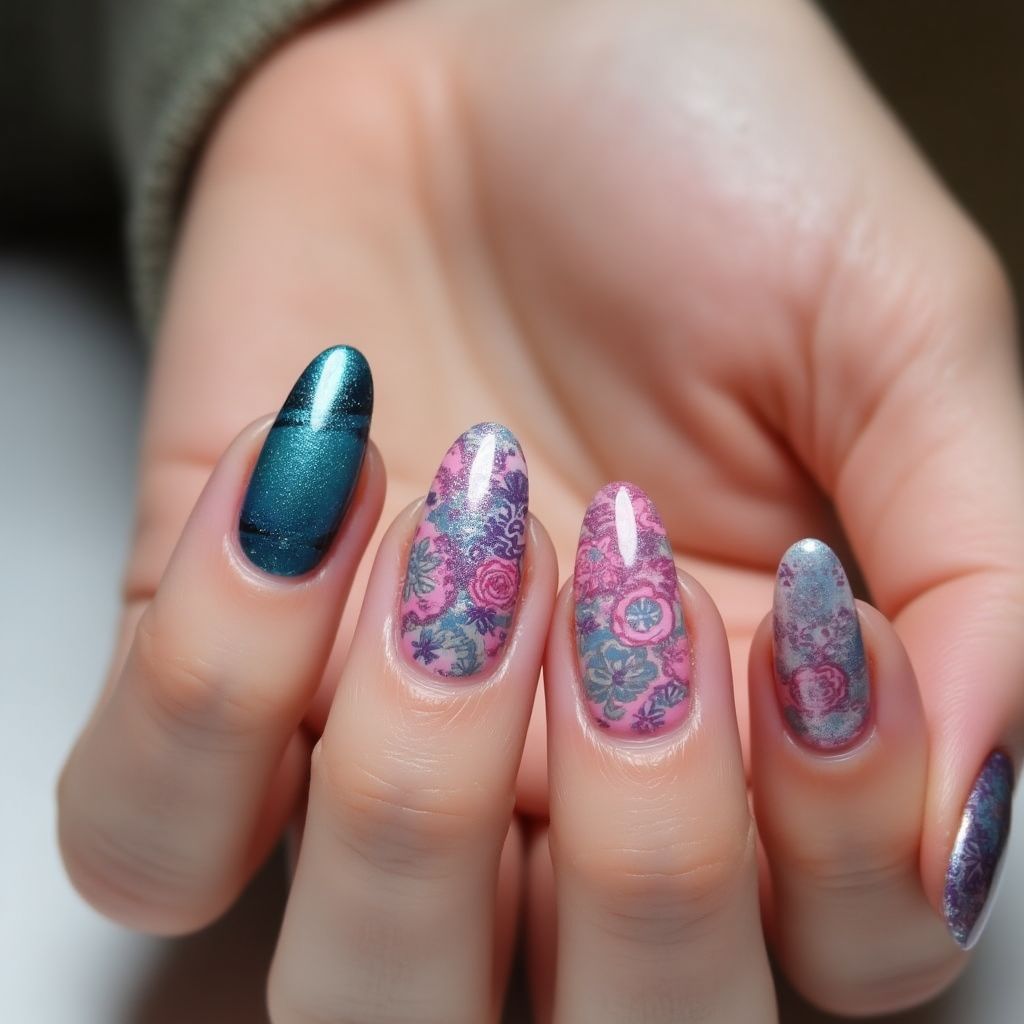 Color Changing Polish Freehand Art Nail Design
