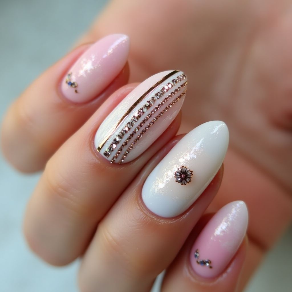 Rhinestones Stripes And Lines Nail Design