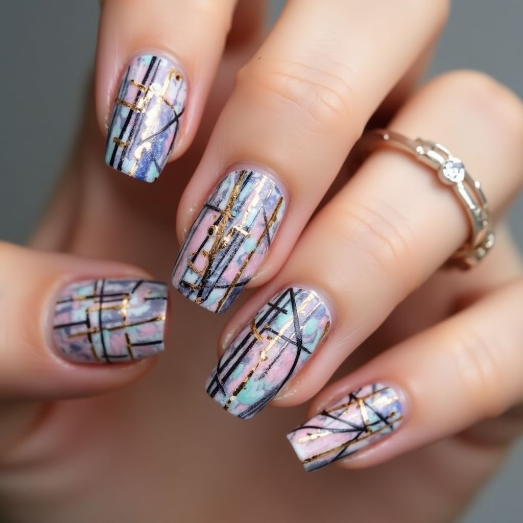 Caviar Beads Stripes And Lines Nail Design