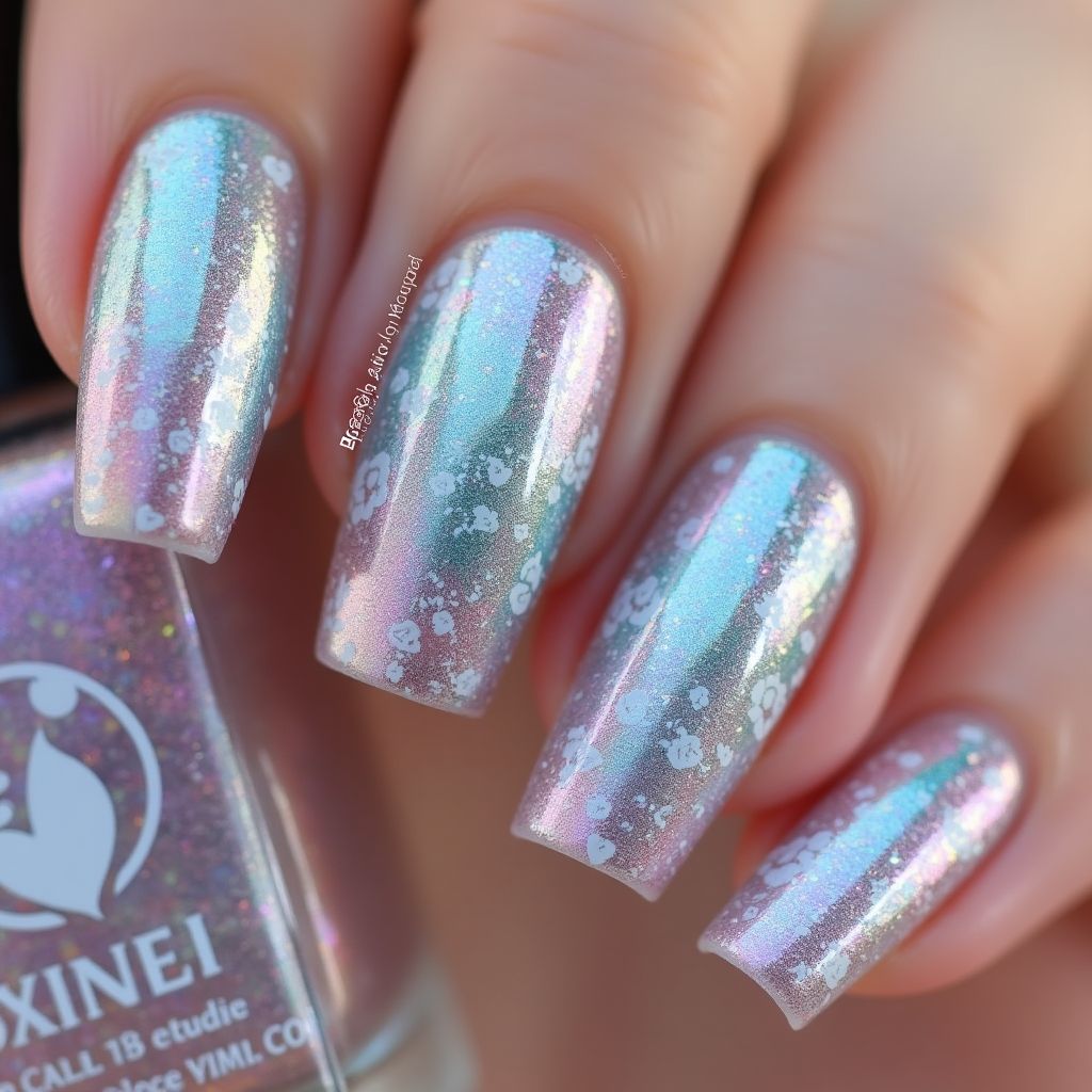 Holo Powder Freehand Art Nail Design