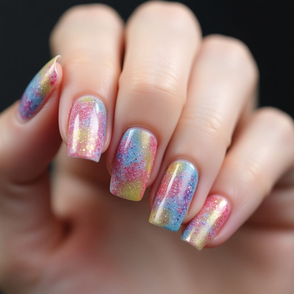 Glitter Powder Freehand Art Nail Design