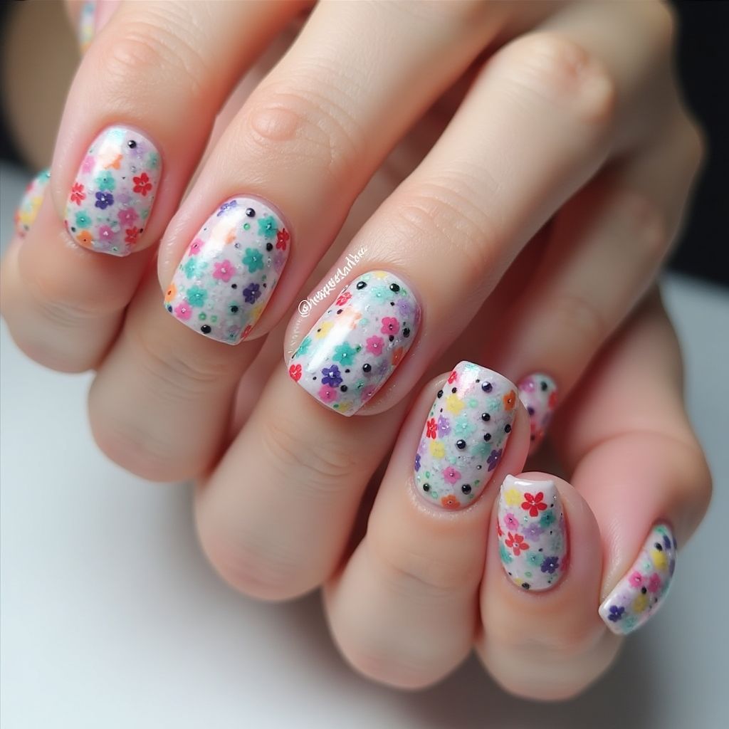 Acrylic Powder Dotting Nail Design