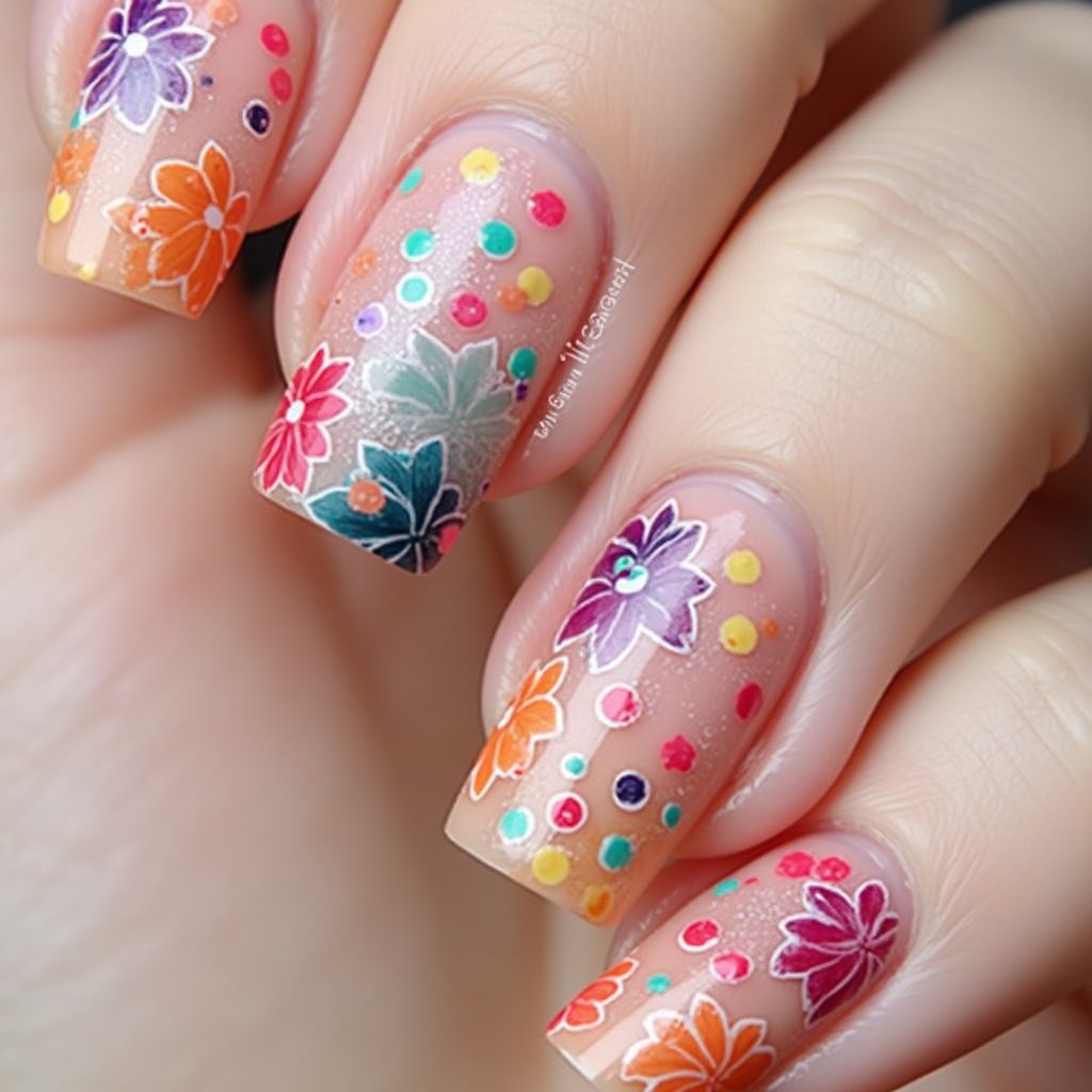 Acrylic Colors Dotting Nail Design