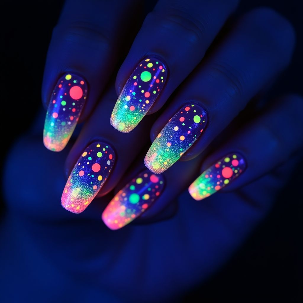 Glow In The Dark Polish Dotting Nail Design