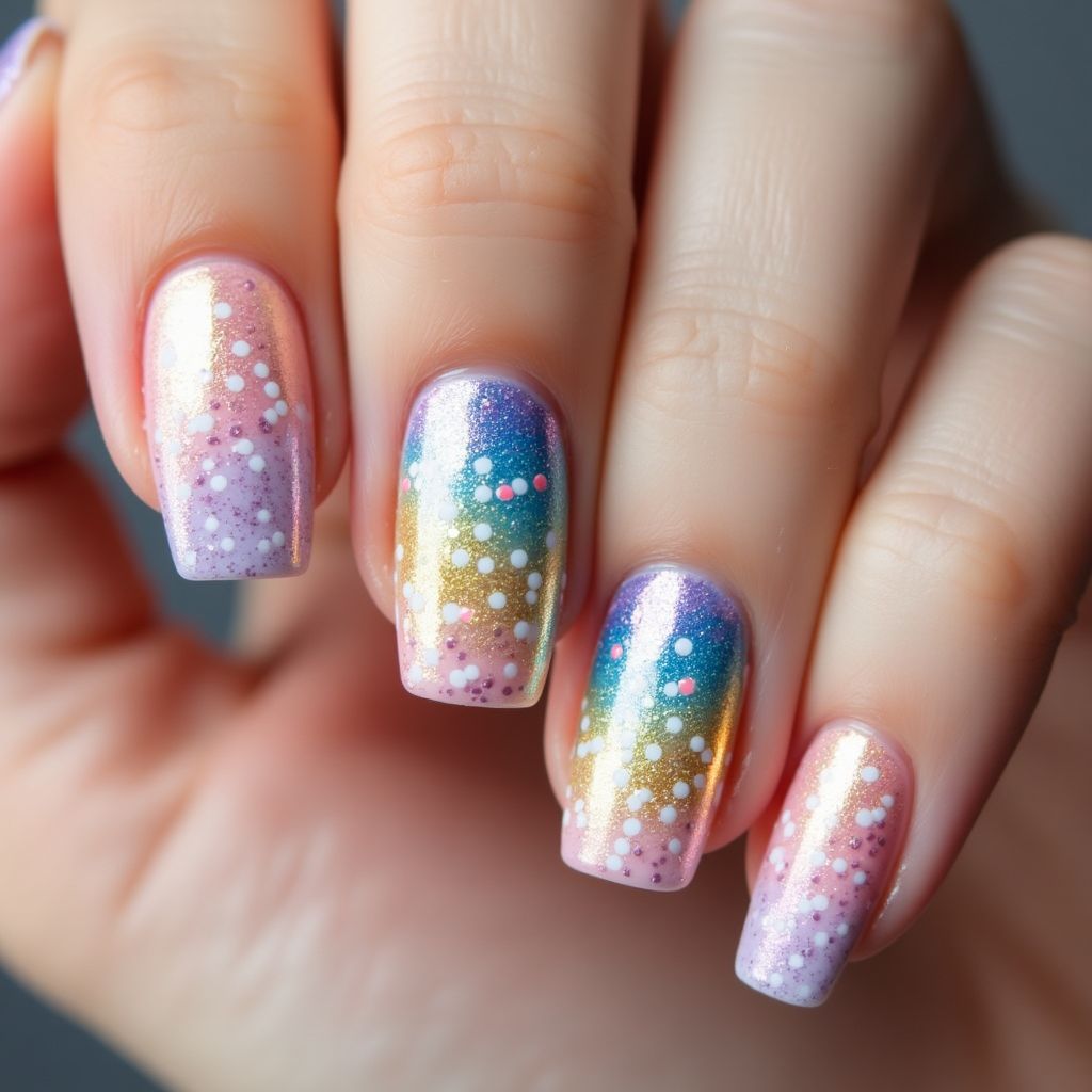 Glitter Powder Dotting Nail Design