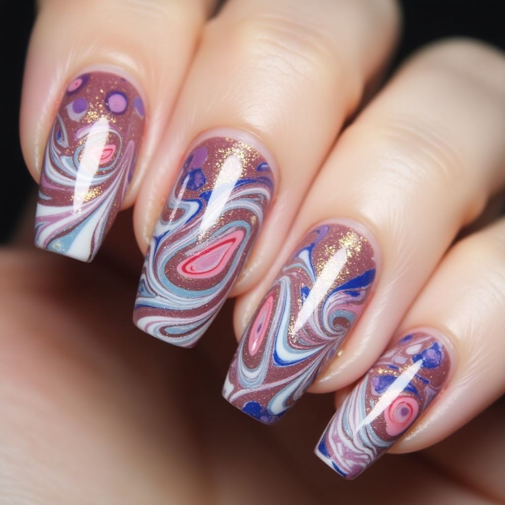 Gel Polish Water Marbling Nail Design
