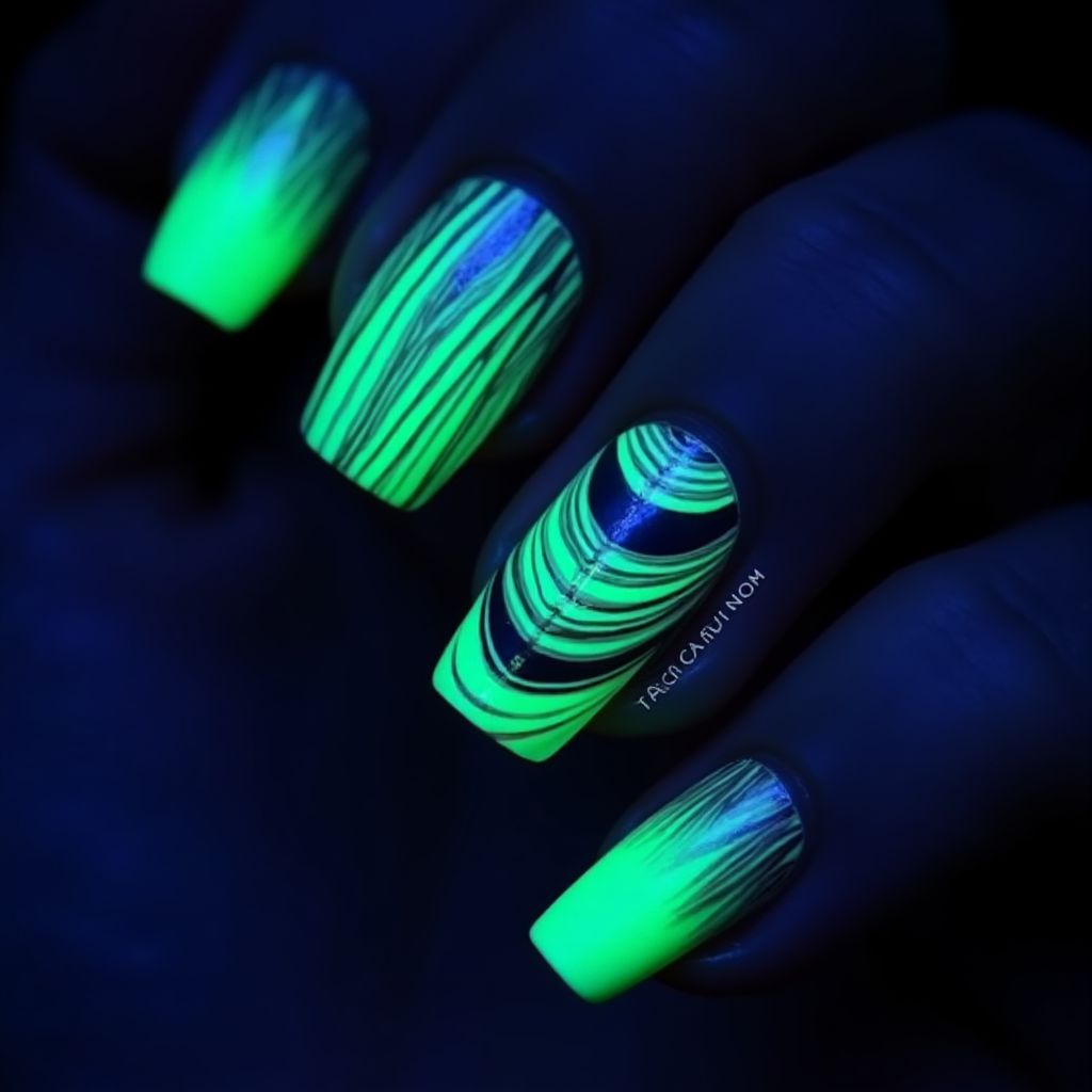 Glow-in-the-dark polish Stripes and lines Nail Design