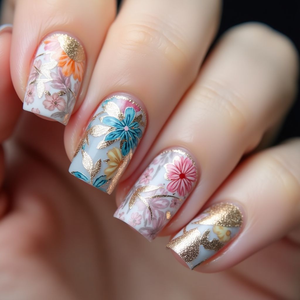 Acrylic Colors Freehand Art Nail Design
