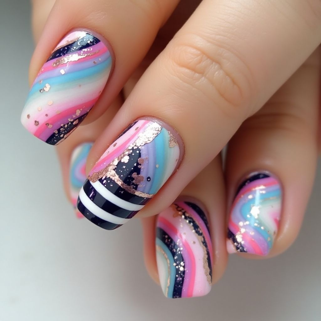 Acrylic Colors Stripes And Lines Nail Design