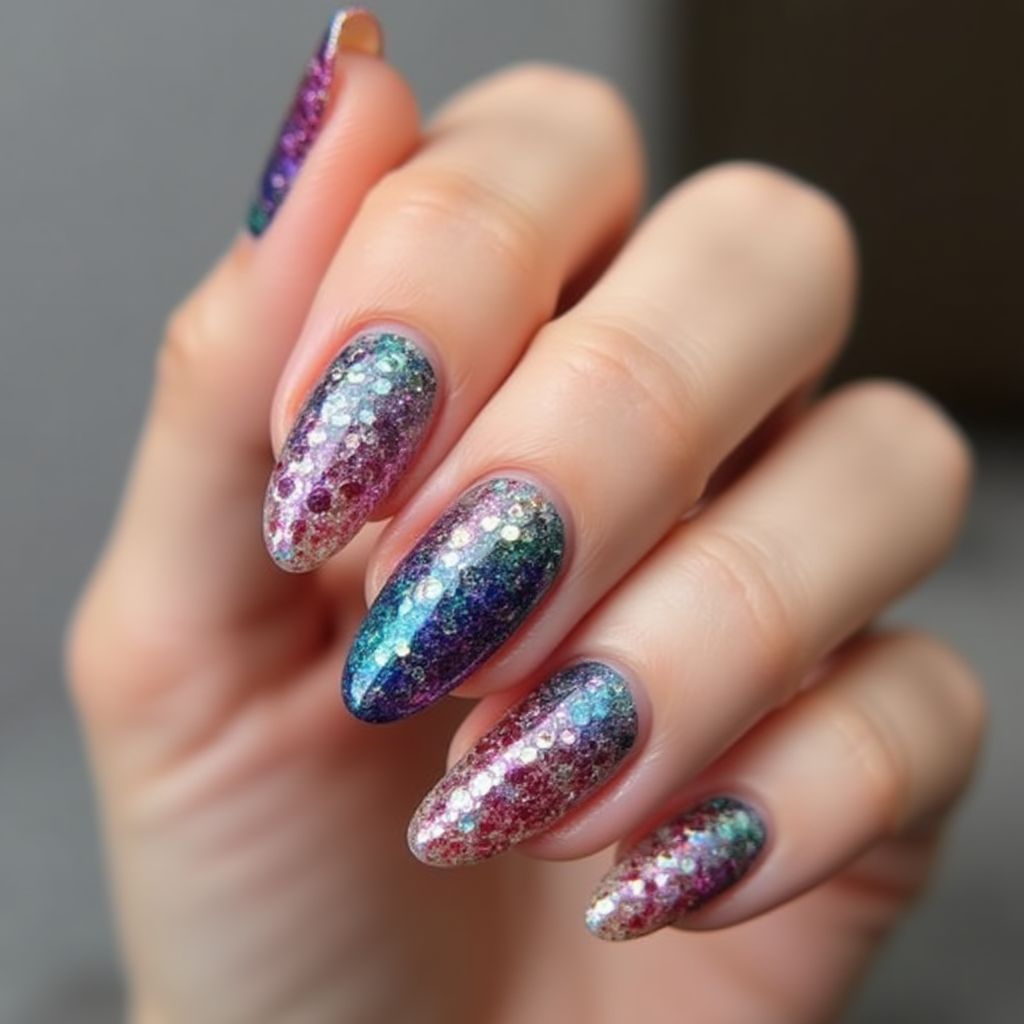 Sequins Freehand Art Nail Design
