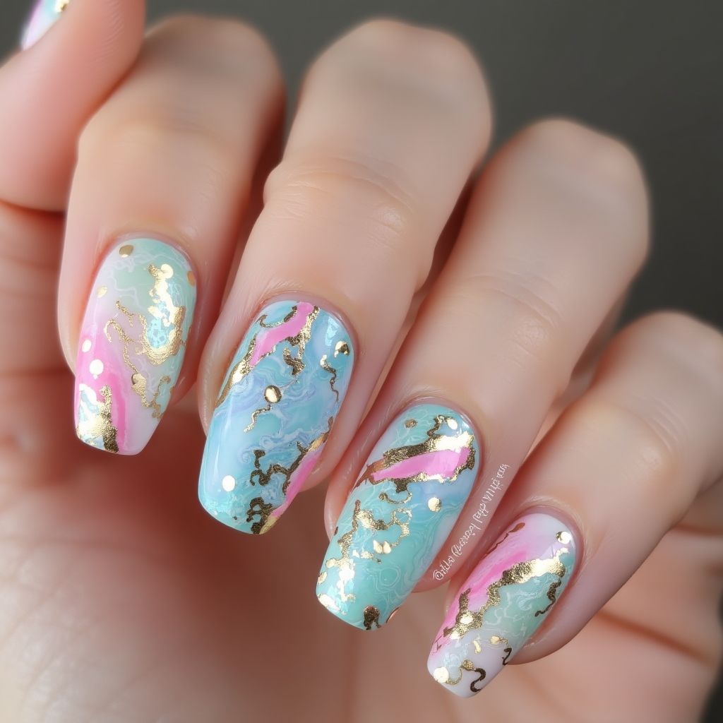 Nail Foil Water Marbling Nail Design