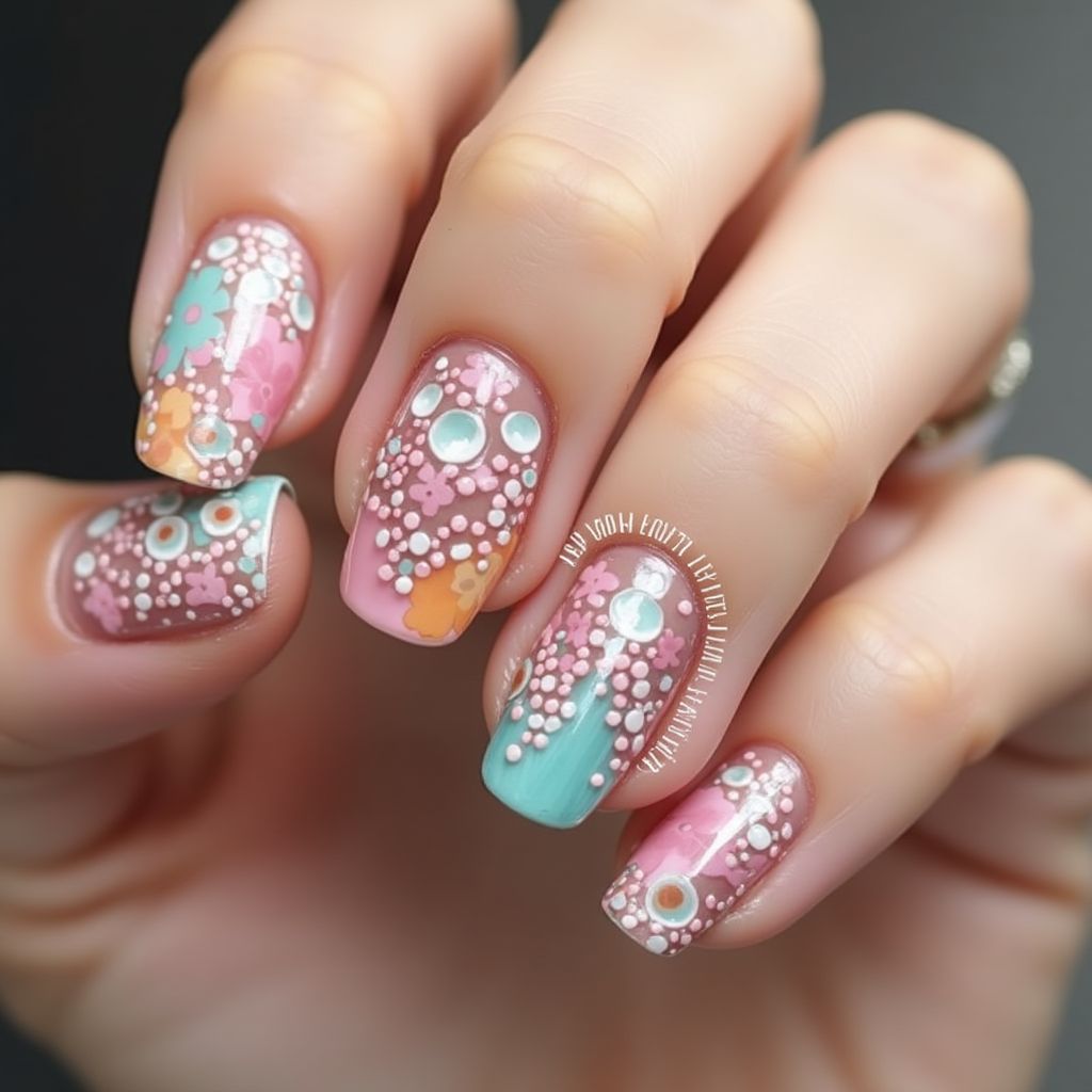 Caviar Beads Freehand Art Nail Design