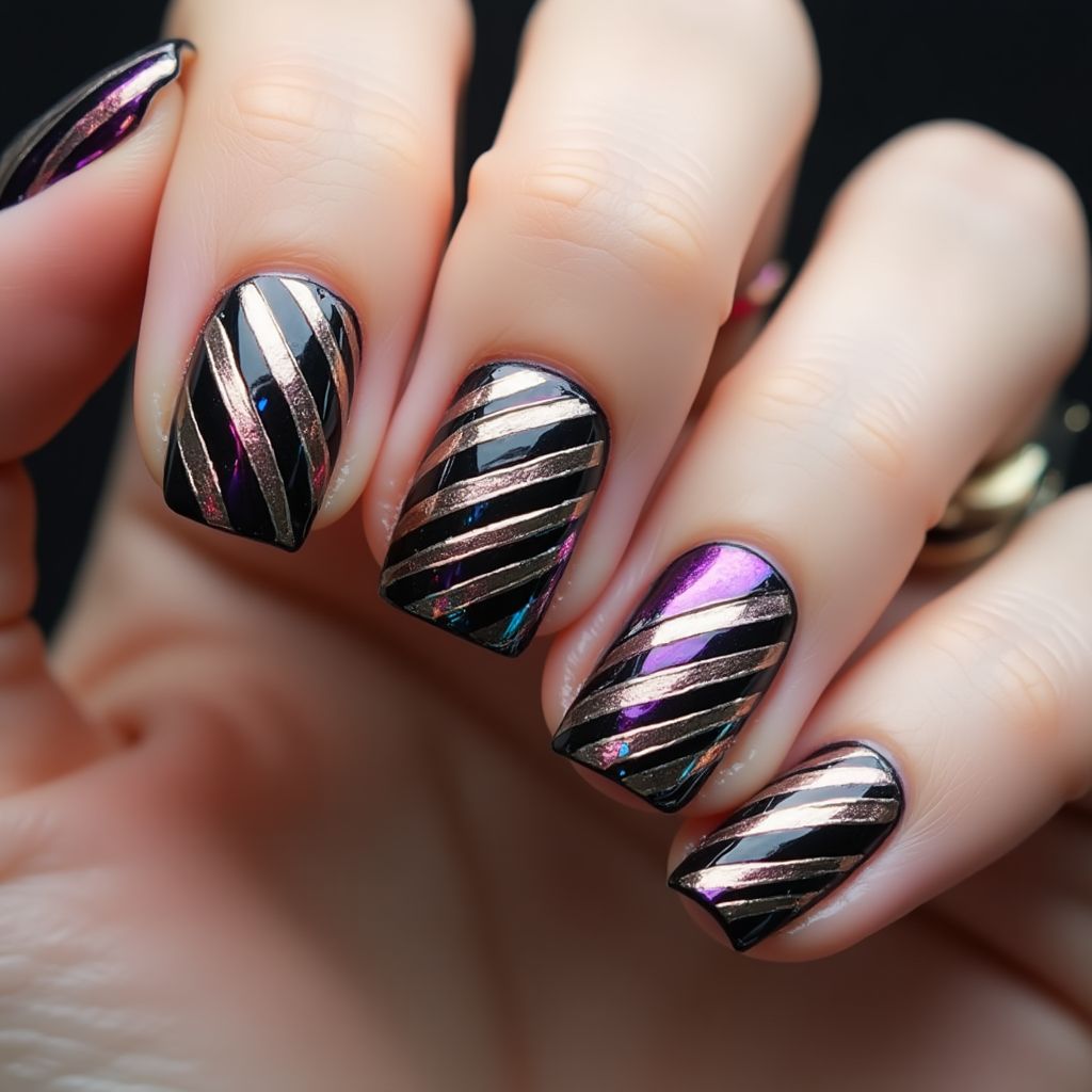 Chrome Powder Stripes And Lines Nail Design