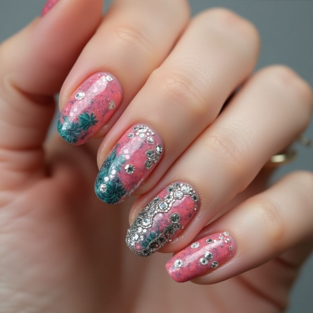 Rhinestones Dotting Nail Design
