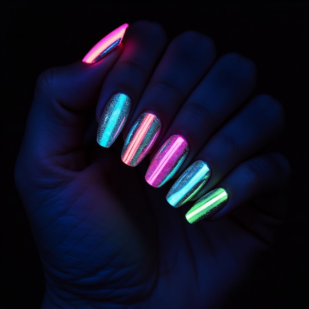 Glow In The Dark Polish Stripes And Lines Nail Design
