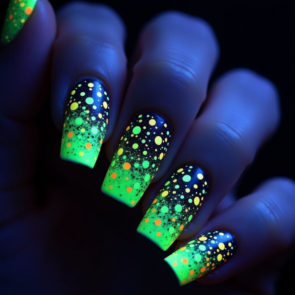 Glow In The Dark Polish Dotting Nail Design