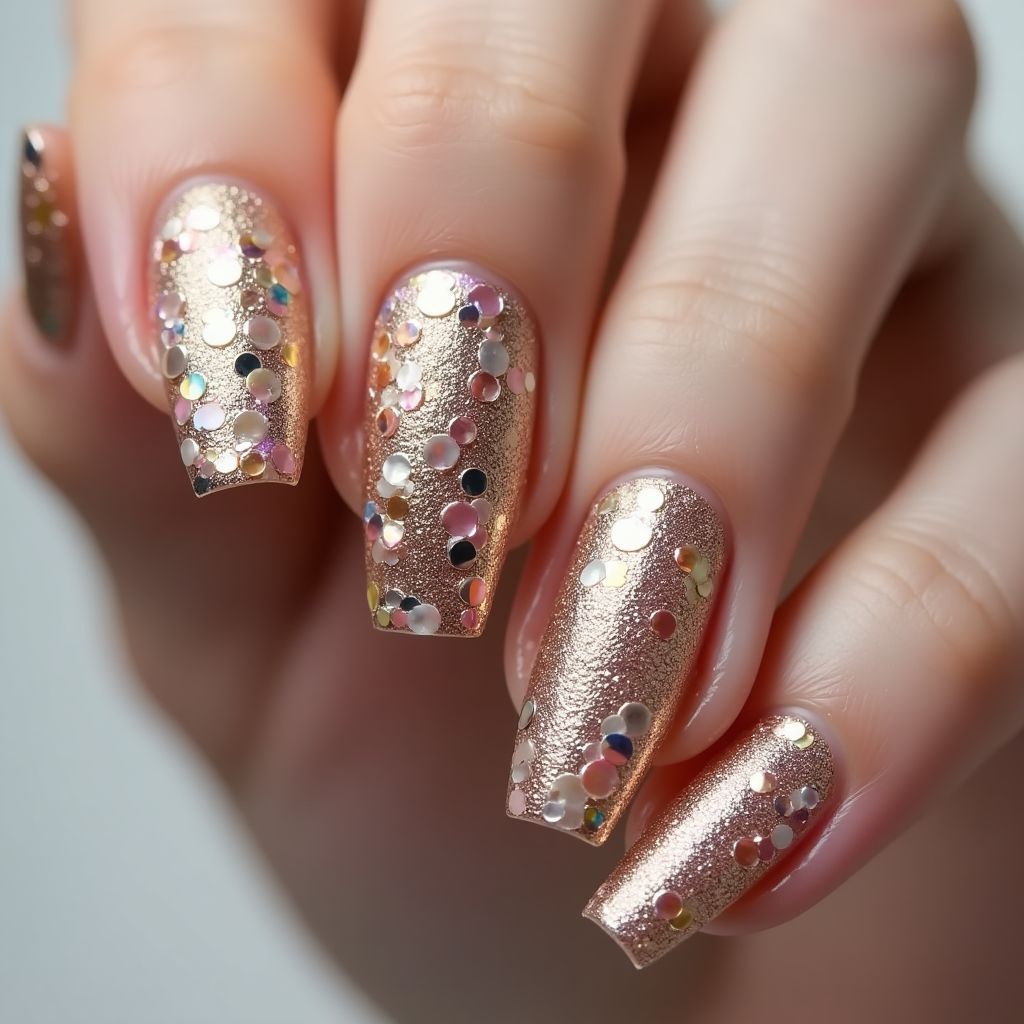 Sequins Freehand art Nail Design