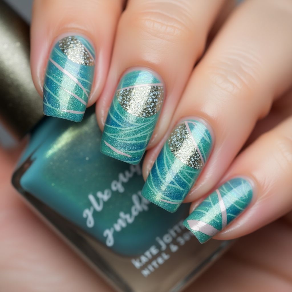 Mermaid Powder Stripes And Lines Nail Design