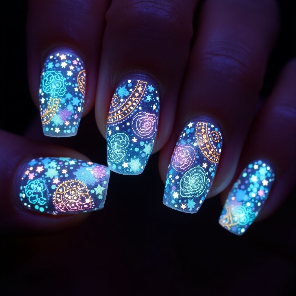 Glow In The Dark Polish Freehand Art Nail Design