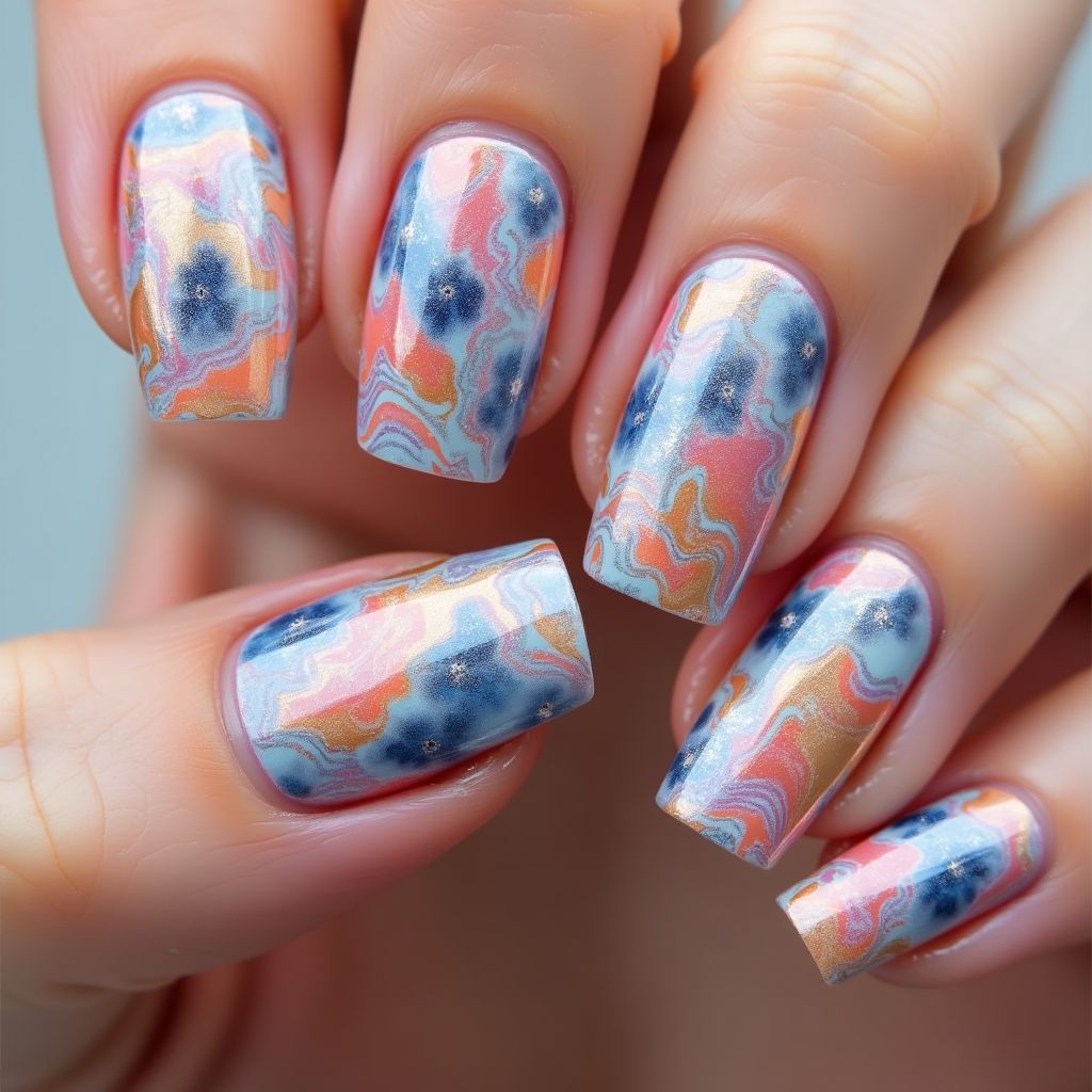 Gel Polish Water Marbling Nail Design