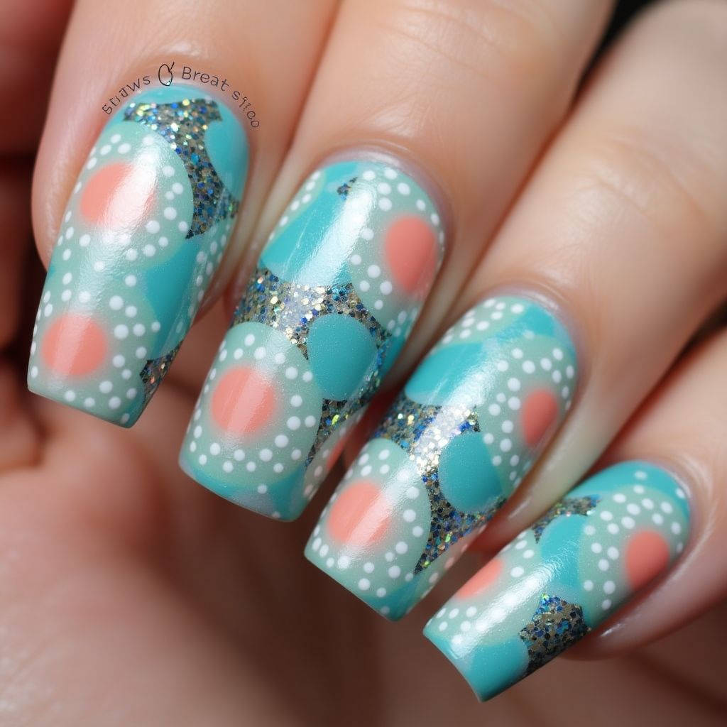 Mermaid Powder Dotting Nail Design
