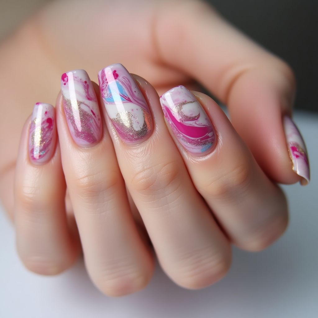 Skin Barriers Water Marbling Nail Design