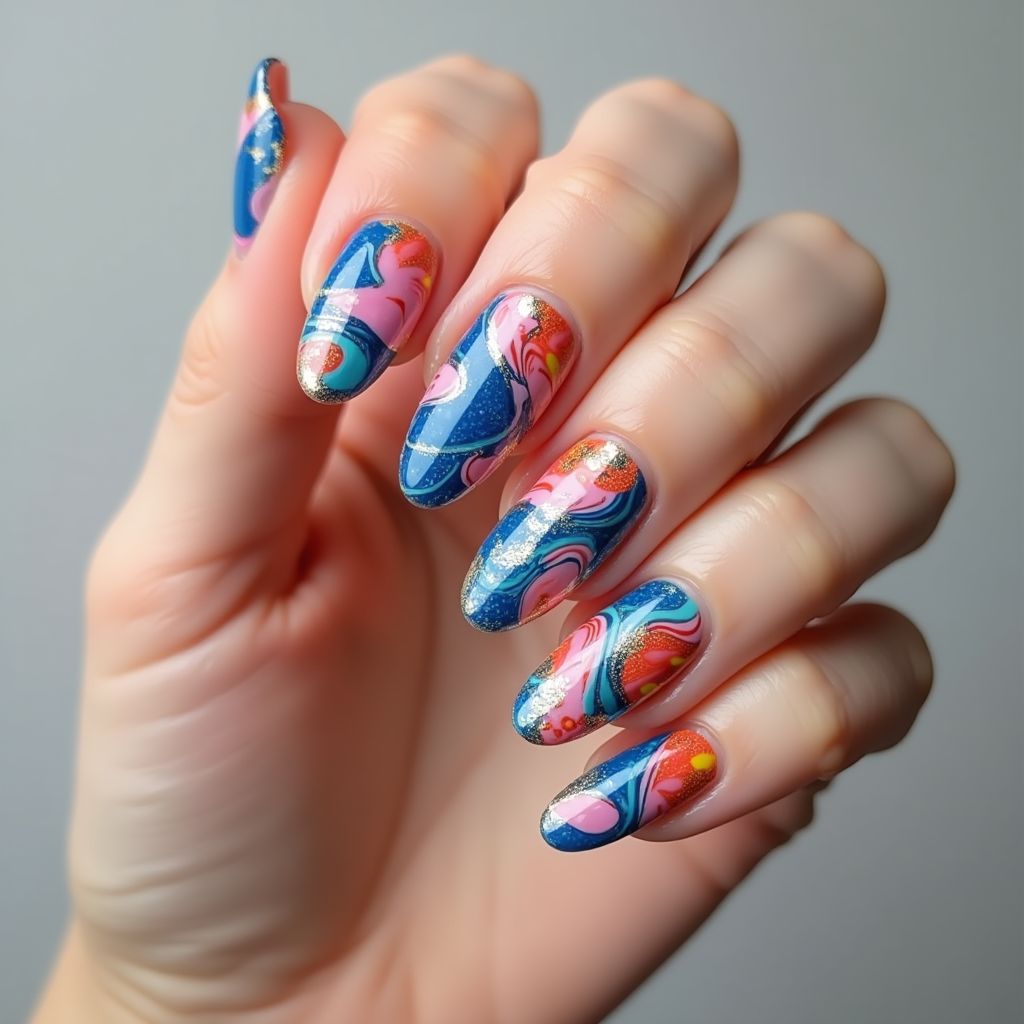 Toothpicks Water Marbling Nail Design
