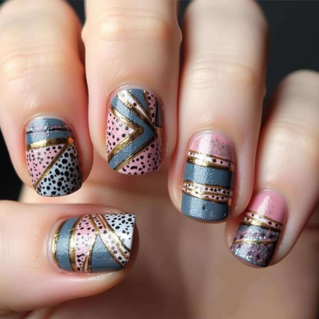 Striping Tape Freehand Art Nail Design