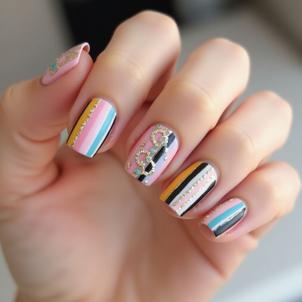 Acrylic Powder Stripes And Lines Nail Design