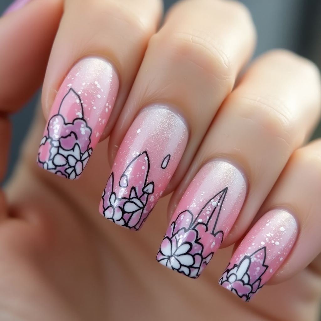 Top Coat Freehand Art Nail Design